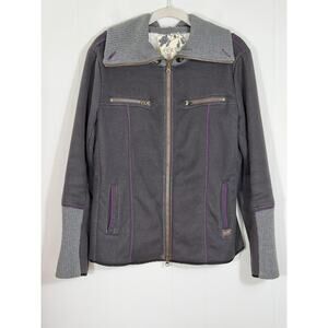 Title Nine Fleece Lined Jacket Size Large Full Zip Gray Purple Mult-Pockets